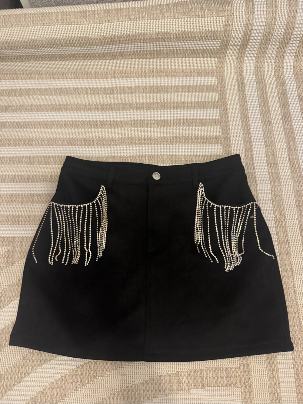 Altar’d state Black Mini Skirt with Rhinestone Fringe